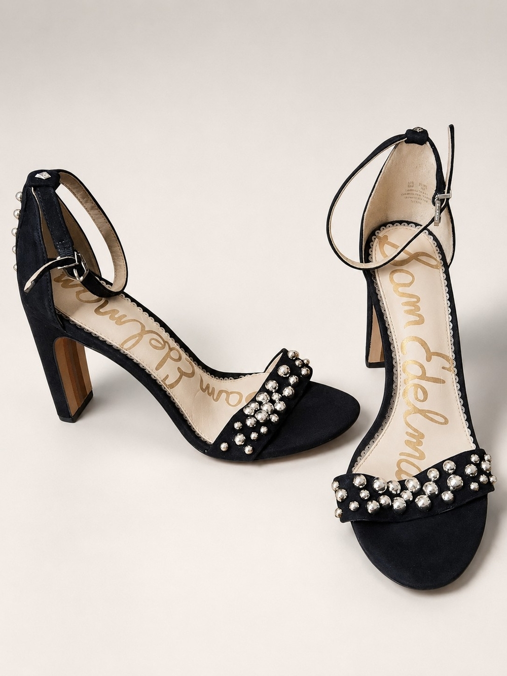 Sam Edelman Yoshi Sandals Womens Black Studded Ankle-Strap High Heels Size 9
